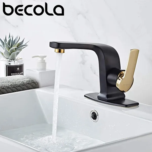Robinets d'évier de salle de bain Beccola Basin moderne robinet noir Chrome en laiton Mixer Tap Deck Mounted Water