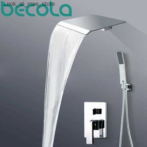 Wastafelkranen Becola Gepolijst Chroom Luxe Wandmontage Regenwaterval Douchekraan Set Met Handdouche Enkele Handgreep BR-PB-100 Q240301