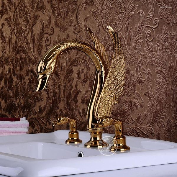 Robinets de lavabo de salle de bains BECOLA Swan Robinet Animal Double Poignée Or Bassin Formes Bibcock Br-11000