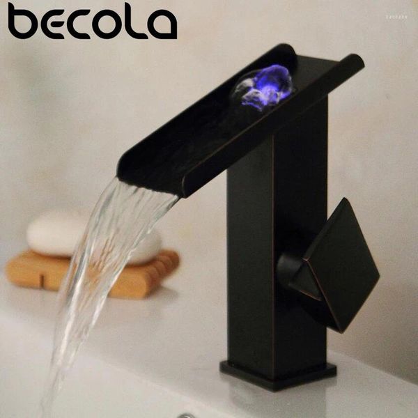 Robinets de lavabo de salle de bain parce que trois couleurs LED BARSSURS LEIL BARSCLAW BASIN FAUCET POUR LA SALLE.Le papeur de vanité carré de montage noir