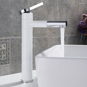 Grifos de lavabo de baño, pintura en blanco y negro, grifo de lavabo giratorio de 360 grados elevado, agua de mezcla fría sobre el mostrador