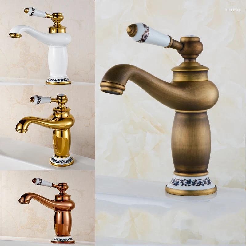 Bathroom Sink Faucets Black Basin Brass Faucet Ceramics Single Handle Deck Mount White Washbasin And Cold Mixer Tap Gold