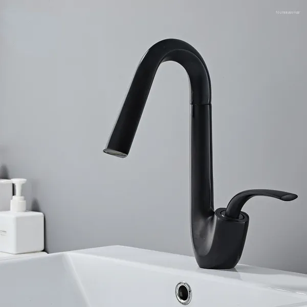 Grifos de lavabo de baño Grifo de lavabo negro Arte Grifo montado en cubierta fría Material de latón Rotación de 360 ​​° con tubos