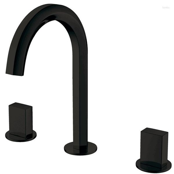 Grifos de lavabo de baño Grifo de latón negro Grifo de mezclador de lavabo de agua fría artístico de dos manijas de alta calidad con tres agujeros