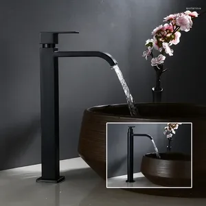 Robinets de lavabo de salle de bains Robinet de bassin de bec de cascade classique noir Robinet de lavabo en acier inoxydable Robinet de lavabo uniquement eau froide pour Bathtu