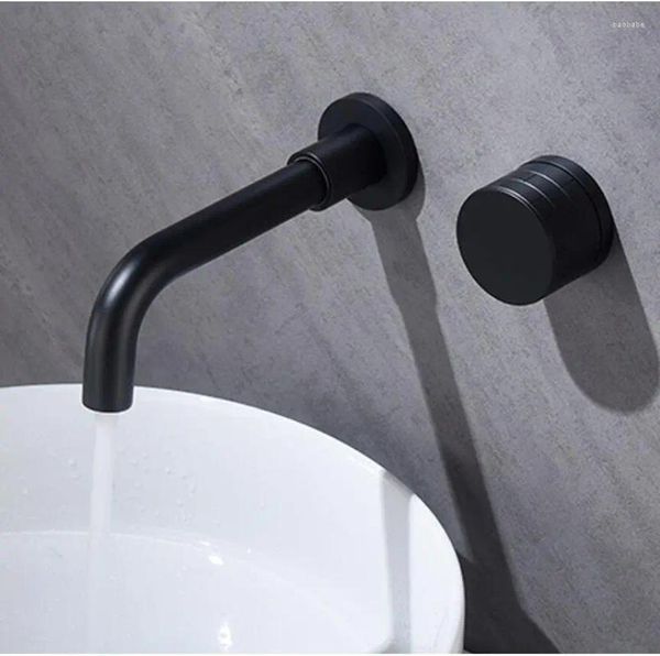 Grifos de lavabo de baño, grifo negro, latón pulido, lavabo en frío, caño giratorio, grifos mezcladores de baño de oro cepillado montados en la pared