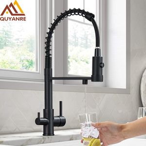 Bathroom Sink Faucets Black Filtered Kitchen Water Filter Kitchen Faucets Dual Spout Filter Faucet Mixer Water Purification Water Crane For Kitchen 230612