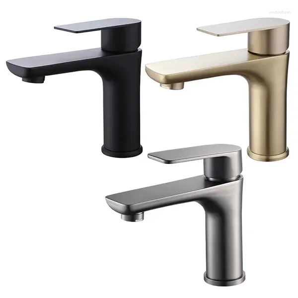 Grifos de lavabo de baño Grifo de lavabo dorado negro Tapware Lavabo Mezclador frío Grifo Montaje en cubierta de acero inoxidable Vanidad de una sola manija