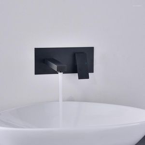 Badezimmer-Waschtischarmaturen, schwarz, unsichtbar, einfacher Stil, Messing, Wandmontage, Waschbecken-Wasserhahn, Einhebelmischer, Kaltwasser-Badewannenauslauf