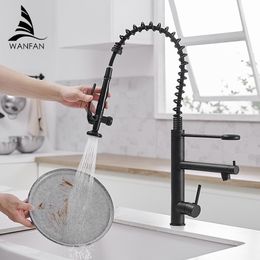 Grifos de lavabo de baño Grifo de cocina negro Latón cromado Grifo de cocina alto Mezclador Tirador hacia abajo Grifos mezcladores de caño giratorio de una sola manija 230616