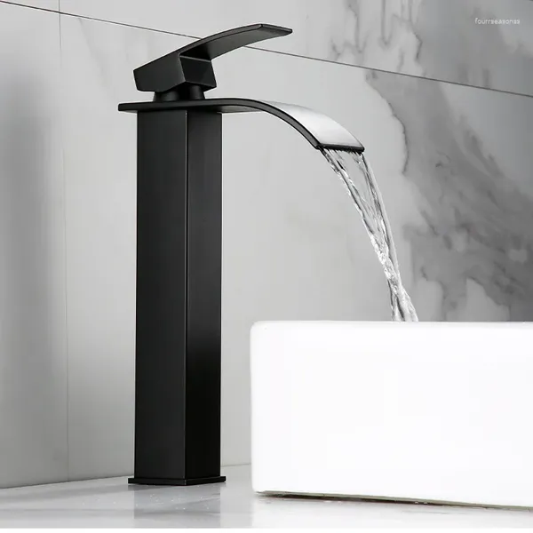 Robinets de lavabo de salle de bain Vanité de luxe noire coude robinet pont support cascade de cuisine mélangeur de cuisine chrome et froid