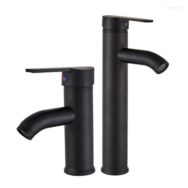 Grifos del fregadero del baño Grifo de fregado mate negro Cuenca de acero inoxidable Lavado redondo Pintura para hornear y frío