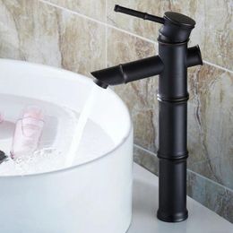 Robinets de lavabo de salle de bain Huile noire frottée en laiton Bamboo Style Single Handle Lever Basin Basin Robinet mélangeur Taps AHG009