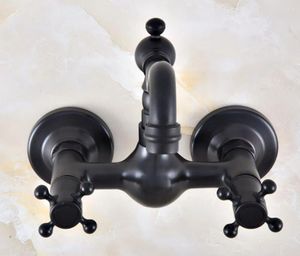 Grifos de lavabo de baño, latón frotado con aceite negro, grifo de lavabo giratorio 360, orificio de doble manija, grifo mezclador de agua fría para cocina Dnf853