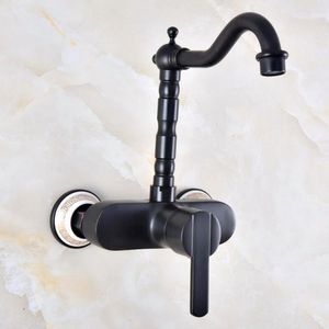 Grifos de fregadero de baño aceite negro frotado lámpara de latón simple orificio doble cuenca montada grifo girator