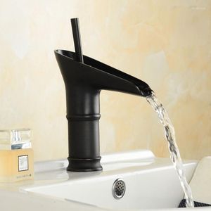 Badkamer wastafel kranen zwarte olie gewreven messing messing single handle hendel gat dek gemonteerd waterval kraan vaat bekken bassin mixer tap anf094