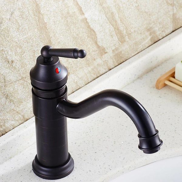 Grifos de lavabo de baño, grifo de lavabo de cocina, grifo mezclador de agua, grifo de cerámica de latón frotado con aceite negro, manija única, caño giratorio, Anf320