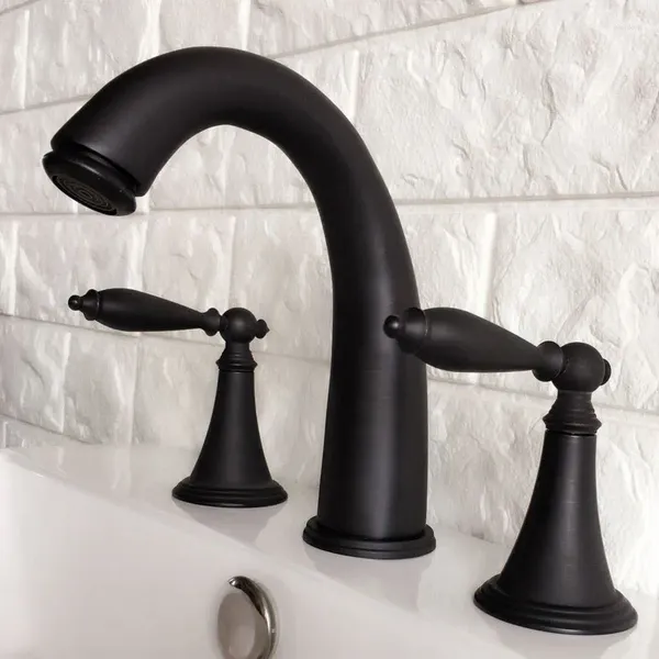 Grifos de lavabo de baño, latón frotado con aceite negro, grifos mezcladores de lavabo de doble manija generalizados, grifo de lavabo montado en cubierta de 3 agujeros Ahg055