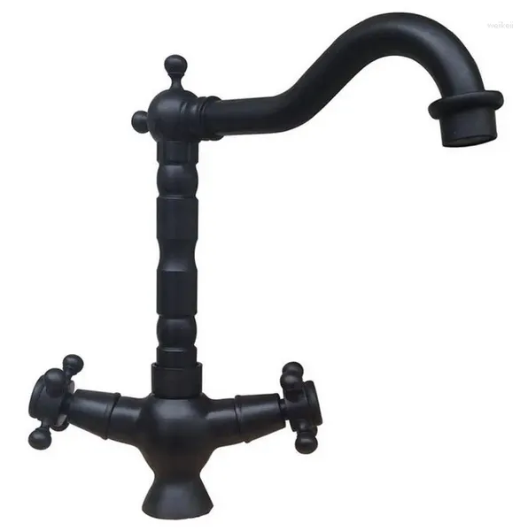 Robinets d'évier de salle de bain Huile noire frottée en laiton pivotant pivot Double Cross Handles Bar Bar Navire Basin Basin mélangeur de robinet Tap Anf318