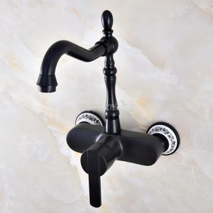 Robinets d'évier de salle de bains, robinet de lavabo mural en Bronze huilé noir/robinet mélangeur de cuisine à bec pivotant à 360 degrés Tnf841