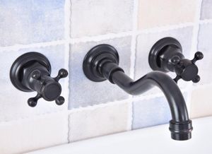 Robinets de lavabo de salle de bain Bronze huilé noir Baignoire murale répandue 3 trous Double poignées Robinet de lavabo de cuisine Mitigeur Asf500
