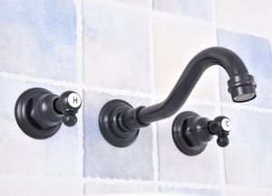 Grifos de lavabo de baño Bronce frotado con aceite negro Tina de montaje en pared generalizada 3 agujeros Asas dobles Grifo de lavabo de cocina Grifo mezclador Asf498