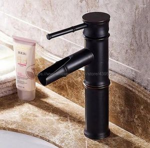 Grifos de lavabo de baño, grifo de estilo de bambú de bronce frotado con aceite negro, lavabos de tocador, grifo mezclador frío y agua Bnf054