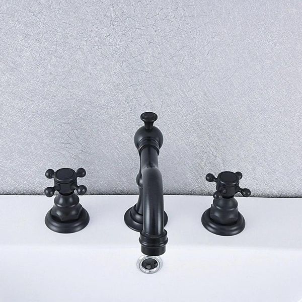 Grifos de fregadero de baño Aceite negro con cubierta de bronce de bronce dual Manijas de 3 agujeros extendidos para la batidora del grifo de agua Taps de agua MSF539