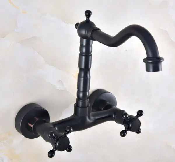 Grifos de fregadero de baño Aceite negro Frotante de bronce Madreador de grifo para grifos Gladas giratorios Manual montado en la pared Manja doble MNF813