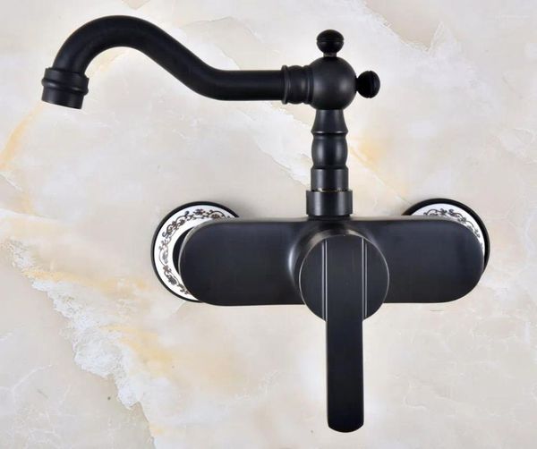 Grifos del fregadero del baño Grifo de la cocina de bronce frotado con aceite negro Palanca única Grifos mezcladores de agua fría Montado en la pared Lnf843