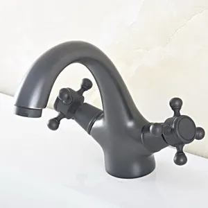 Robinets de lavabo de salle de bain Huile de couleur frottée en laiton Deux poignées de croix Pont à barre humide Moux de robinet de récipient humide taper un trou ASF824