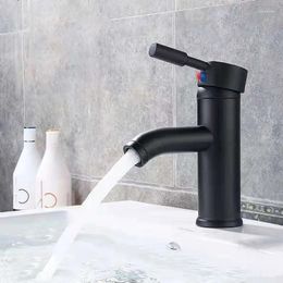 Grifos de lavabo de baño Grifo de lavabo de pintura negra Palanca única Grifo mezclador de agua fría Recipiente de acero inoxidable Un orificio Tapware para inodoro