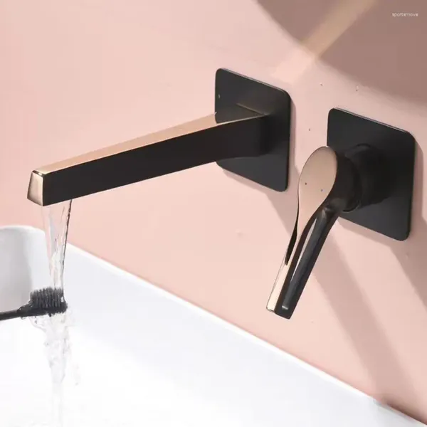 Robinets d'évier de salle de bains noir rose or robinet de lavabo mural en laiton pliable et robinets mitigeur à double trou robinet mitigeur froid