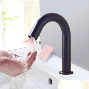 Grifos de lavabo de baño Grifo de sensor negro Matic Inflrared Hand Touch Tap Mezclador en frío Cubierta montada Cuenca Entrega de entrega Home Garden Showe Otacy