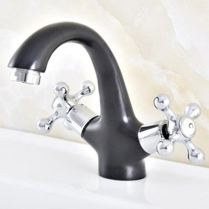 Robinets d'évier de salle de bains, couleur noir argent, mitigeur de lavabo, poignée à Double tête croisée, trou unique et eau froide Znf477