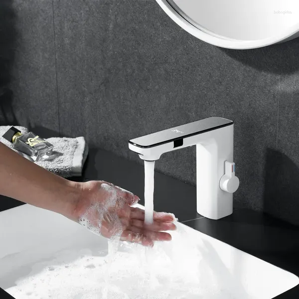 Robinets d'évier de salle de bains, noir argent gris intelligent LCD LED Daul capteur tactile mélangeur froid robinet de lavabo automatique eau de luxe Ta