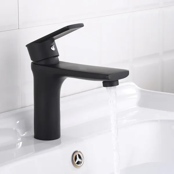 Grifos de lavabo de baño Grifo de lavabo de latón macizo negro Mezclador de agua Frío y grifo Color de montaje en escritorio