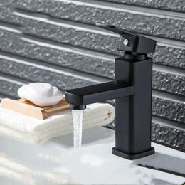 Robinets d'évier de salle de bain carré noir armoire à trou de vanité de vanité et robinet froid au-dessus du comptoir mélange de bassin