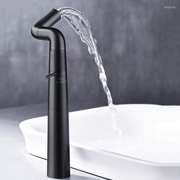 Robinets de lavabo de salle de bains, robinet de lavabo haut noir, série unique moderne, conception froide, robinet mitigeur en laiton, salle de bain, cuisine Cocina HX50BF