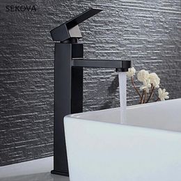 Robinets d'évier de salle de bain mélangeur de lavabo noir robinet de terrasse montée à eau montée tapxe de style carré 2 hauteur pour comptoir supérieur