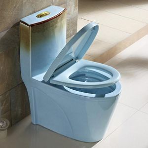 Grifos de lavabo de baño, inodoro azul, estilo mediterráneo, sentado, silencioso, de una sola pieza, tipo inclinado sobre la pared