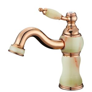 Grifos de lavabo de baño Marca Europea Clásico Mármol Chapado en oro Grifo Giratorio Giratorio Un lavabo de cobre antiguo de jade natural completo