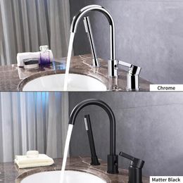 Robinets d'évier de salle de bains en laiton noir/Chrome, baignoire à 3 trous montée sur le pont, robinet rotatif mélangeur de baignoire, robinet d'eau de lavabo avec pulvérisation
