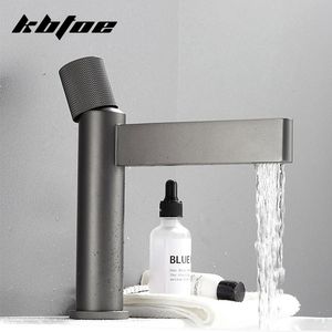 Grifos de lavabo de baño Grifo de lavabo de latón fundido Grifo mezclador frío gris premium para cascada Caño montado en cubierta Lavado de un solo mango 221121