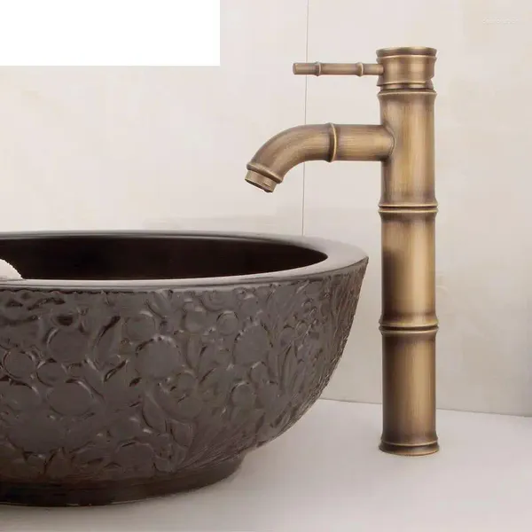 Robinets de lavabo de salle de bain laiton européen antique tout cuivre plus haut bambou conjoint bassin bassin robinet robinet épingle froide et mélangeur Taps