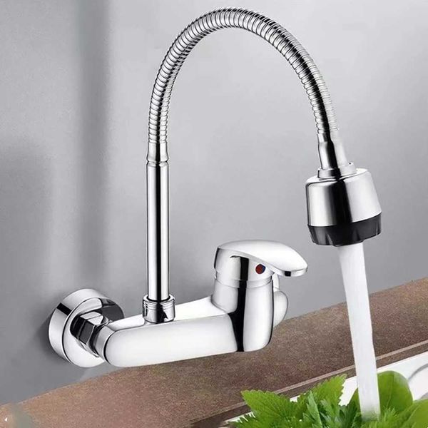 Robinets d'évier de salle de bain Cuisine en laiton dans le mur de robinets d'eau chaude et froide mélangeur de lavabo de lavabo