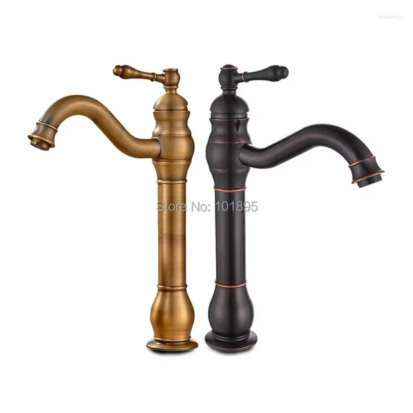 Bronze matériel en laiton de robinets d'évier de salle de bains et couleur noire du mélangeur court et grand de bassin