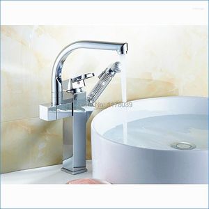 Grifos de lavabo de baño Grifo mezclador de lavabo extraíble de latón Grifos giratorios y fríos Grifo de cocina multifuncional con pistola rociadora J15607