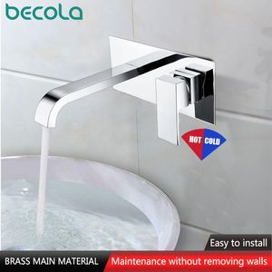 Robinets de lavabo de salle de bain Robinet de lavabo mural en laiton Mitigeur mitigeur Cascade d'eau froide Noir mat Chrome Fine Casting