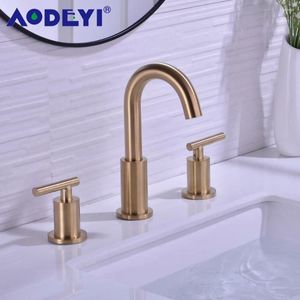 Badkamer wastafel kranen messing wijdverbreide bassin mixer tap dek gemonteerd 2 handgreep draaibare kraan zwart/chroom/geborsteld goud/nikkel/orb